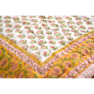 Bloomscape - Handblock Print Cotton Quilt: Queen