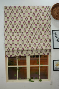 Indian Block Print Thick Cotton Roman Shade - Rishi: Thick Cotton / 30-39"W x 59-67"L Inches