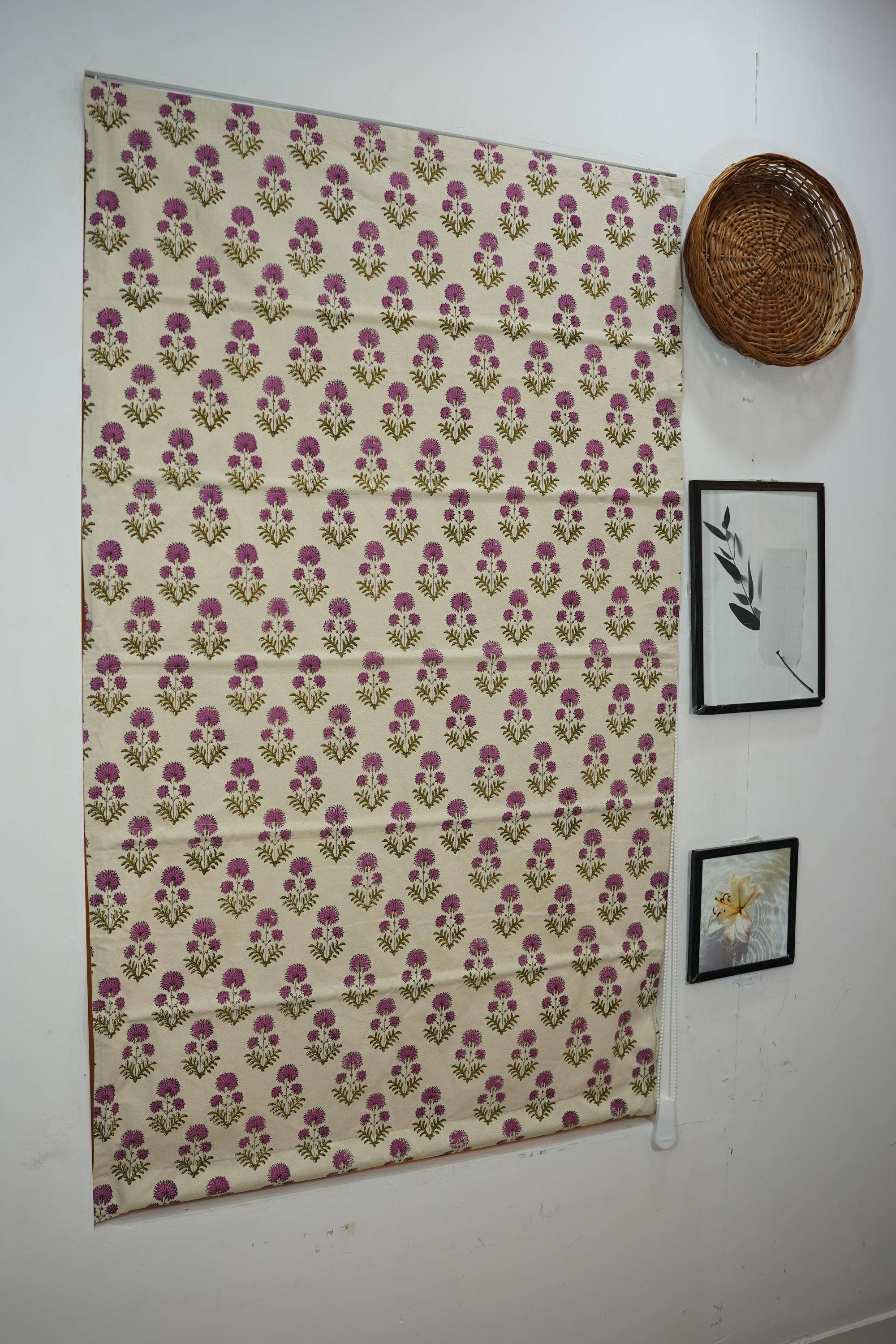 Indian Block Print Thick Cotton Roman Shade - Rishi: Thick Cotton / 30-39"W x 59-67"L Inches