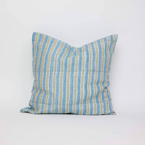 BLOCK PRINTED LINEN CUSHION COVER - FLORAL STRIPE BLUE