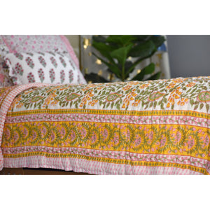 Bloomscape - Handblock Print Cotton Quilt: Queen