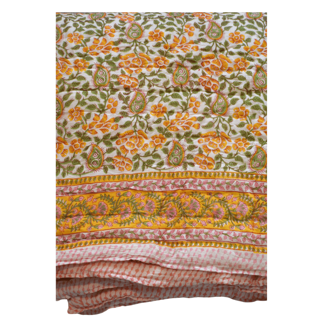 Bloomscape - Handblock Print Cotton Quilt: Queen