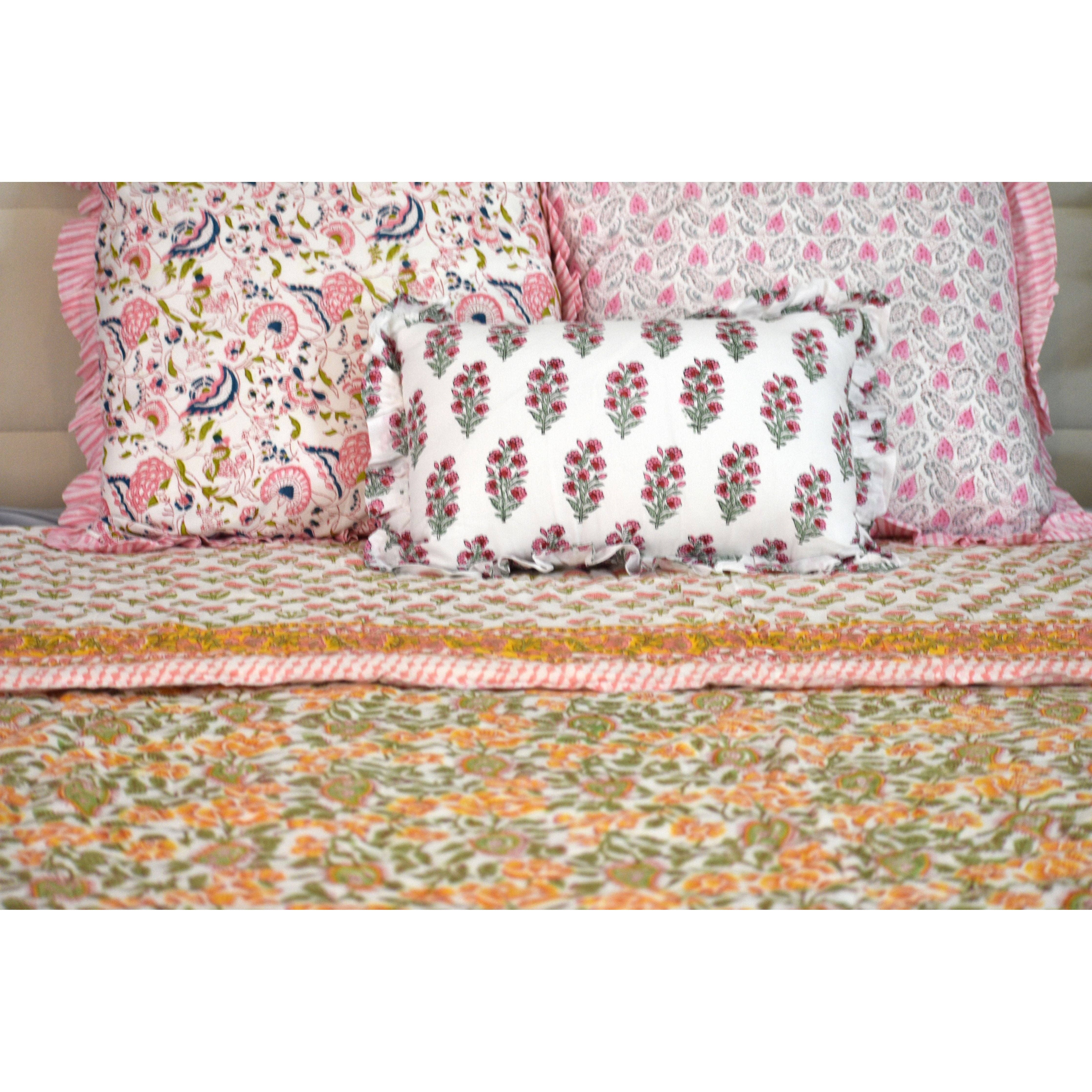 Bloomscape - Handblock Print Cotton Quilt: Queen