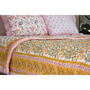 Bloomscape - Handblock Print Cotton Quilt: Queen