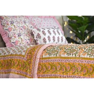 Bloomscape - Handblock Print Cotton Quilt: Queen