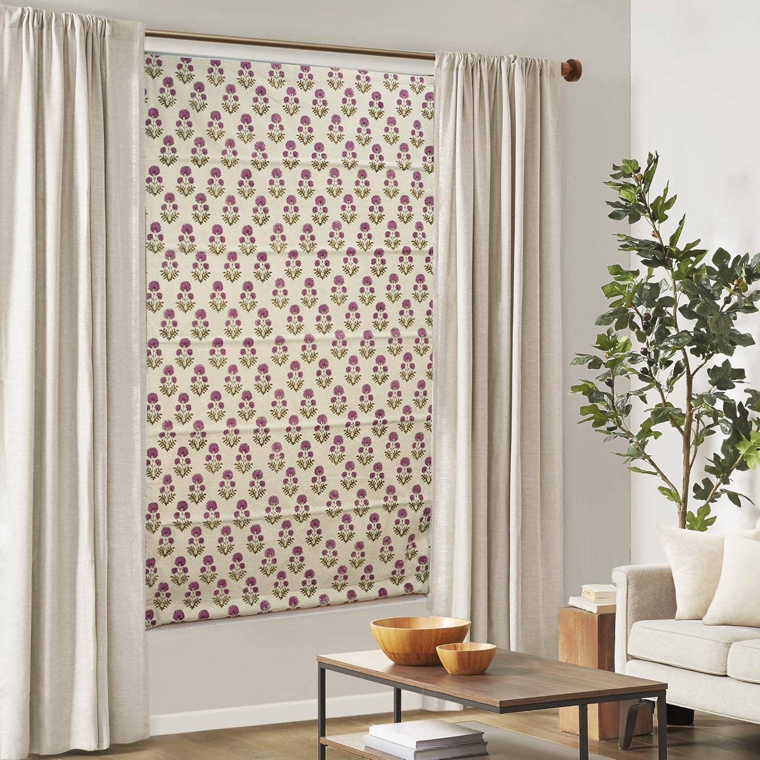 Indian Block Print Thick Cotton Roman Shade - Rishi: Thick Cotton / 30-39"W x 59-67"L Inches