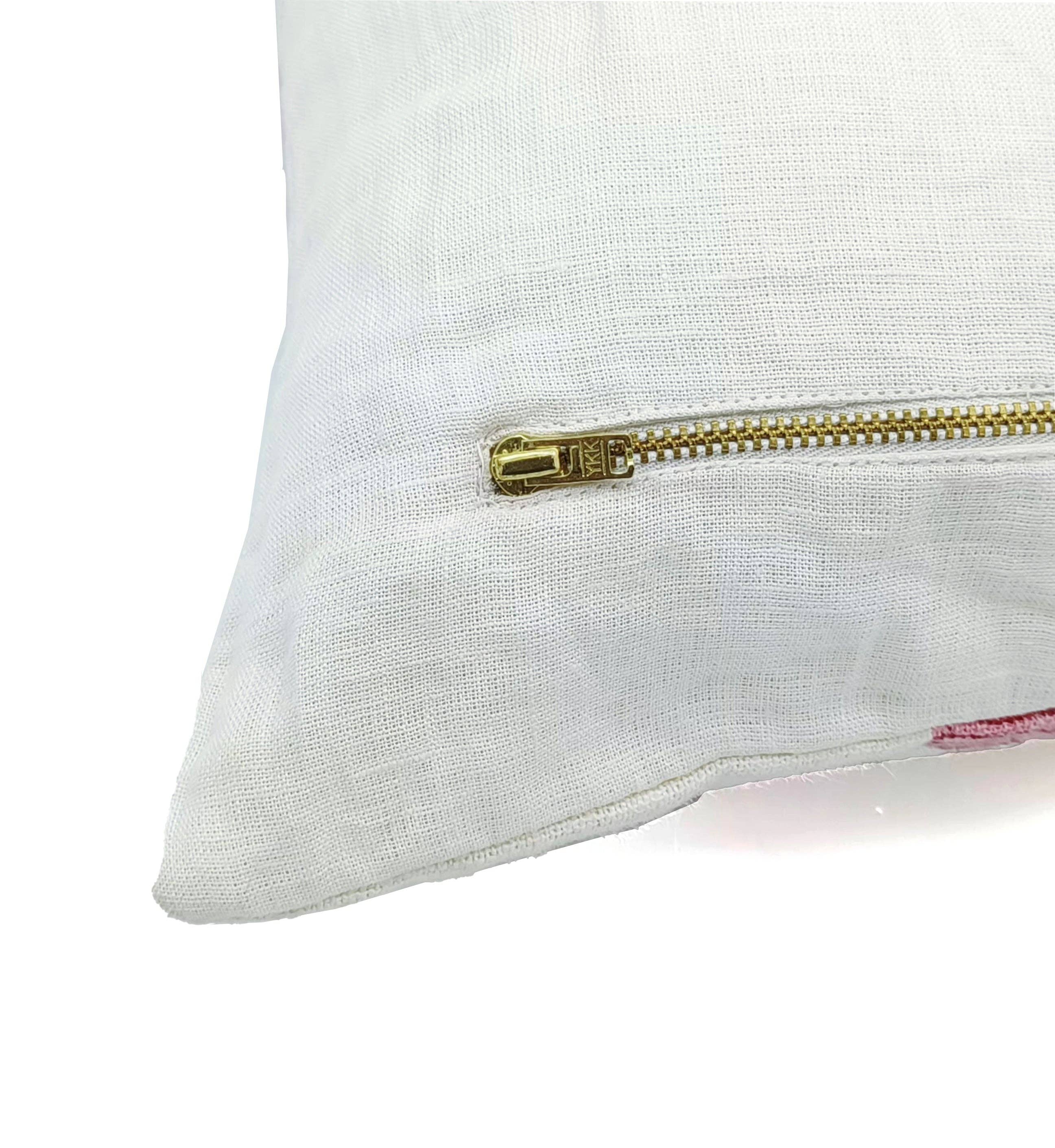 Floral Handmade Pink Off White LInen Pillow Cover- Swadesh: Off White Linen / Both Side Print / 20x20 Inch