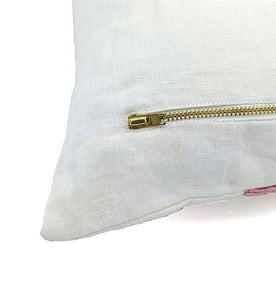 Floral Handmade Pink Off White LInen Pillow Cover- Swadesh: Off White Linen / Both Side Print / 20x20 Inch
